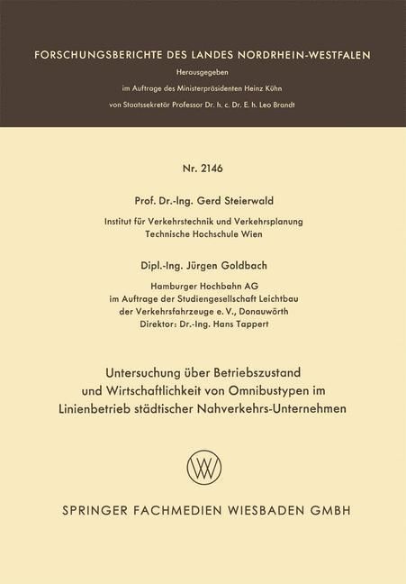 Produktbild: Untersuchung &uuml;ber Betriebszustand und Wirtschaftlichkeit von Omnibustypen im Linienbetrieb st&auml;dtischer Nahverkehrs-Unternehmen