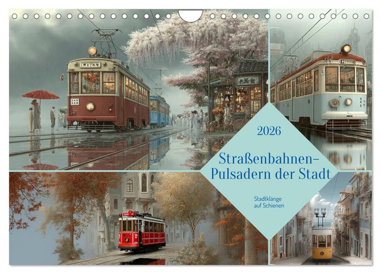 Produktbild: Stra&szlig;enbahnen - Pulsadern der Stadt (Wandkalender 2026 DIN A4 quer), CALVENDO Monatskalender