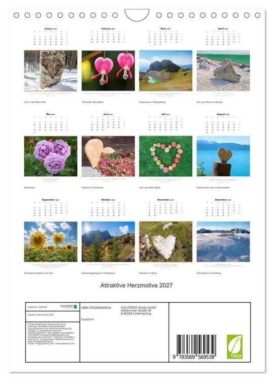 Produktbild: Attraktive Herzmotive 2027 (Wandkalender 2027 DIN A4 hoch), CALVENDO Monatskalender