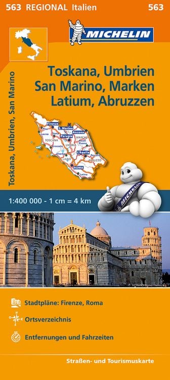 Produktbild: Michelin Toskana, Umbrien, San Marino, Marken, Latium, Abruzzen. Straßen- und Tourismuskarte 1:400.000