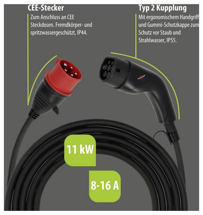 Produktbild: Brennenstuhl eMobility Ladekabel Typ 2 Mode 2 16A 11kW