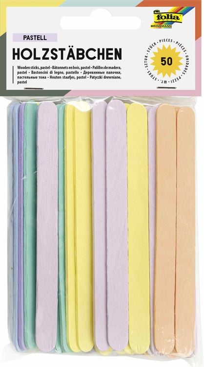 Produktbild: Folia Holzst&auml;bchen PASTELL, 114x10x2mm, 50 St&uuml;ck