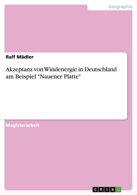 Produktbild: Akzeptanz von Windenergie in Deutschland am Beispiel "Nauener Platte"