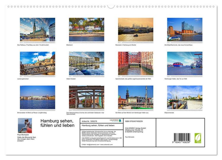 Produktbild: Hamburg sehen, f&uuml;hlen und lieben (hochwertiger Premium Wandkalender 2026 DIN A2 quer), Kunstdruck in Hochglanz