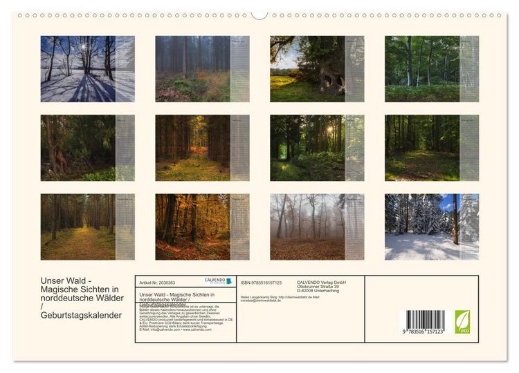 Produktbild: Unser Wald - Magische Sichten in norddeutsche W&auml;lder / Geburtstagskalender (hochwertiger Premium Wandkalender 2026 DIN A2 quer), Kunstdruck in Hochglanz