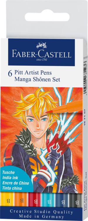 Produktbild: Faber-Castell Tuschestifte Pitt Artist Pens Manga Shonen, 6er Etui