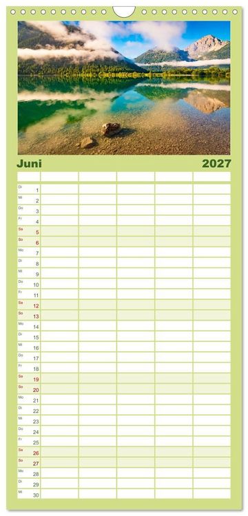 Produktbild: Familienplaner 2027 - Alpenseen - Berge im Spiegel mit 5 Spalten (Wandkalender, 21 x 45 cm) CALVENDO