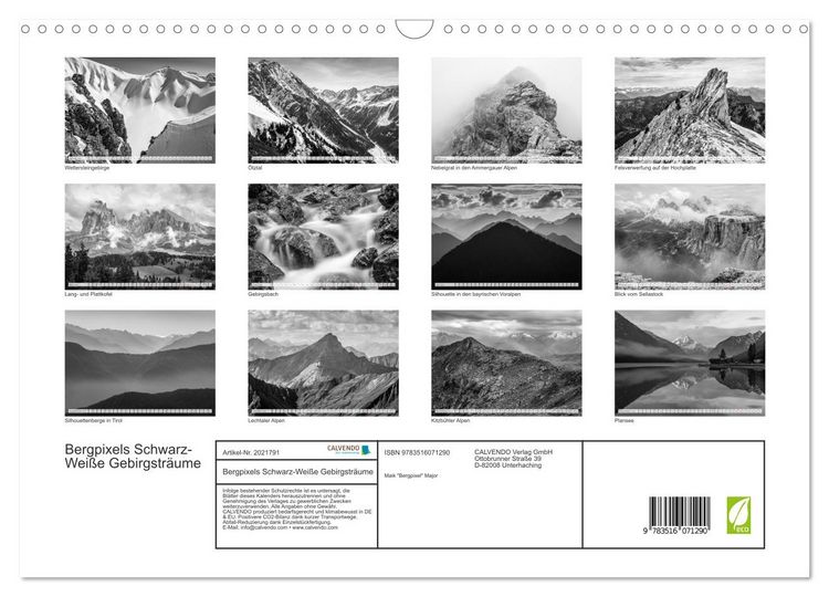 Produktbild: Bergpixels Schwarz-Wei&szlig;e Gebirgstr&auml;ume (Wandkalender 2026 DIN A3 quer), CALVENDO Monatskalender