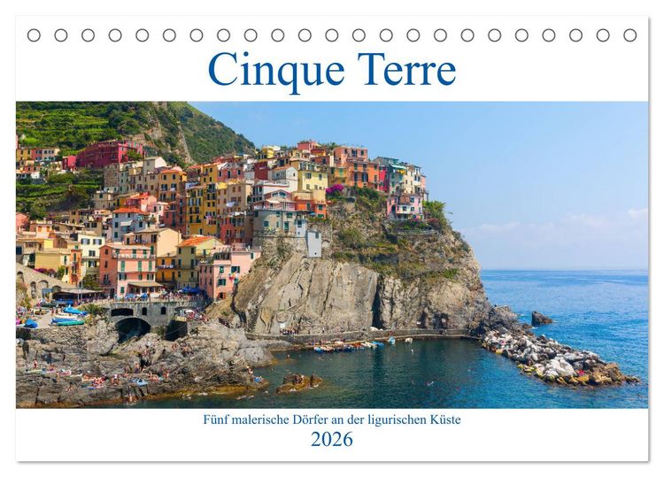 Produktbild: Cinque Terre - F&uuml;nf malerische D&ouml;rfer an der ligurischen K&uuml;ste (Tischkalender 2026 DIN A5 quer), CALVENDO Monatskalender