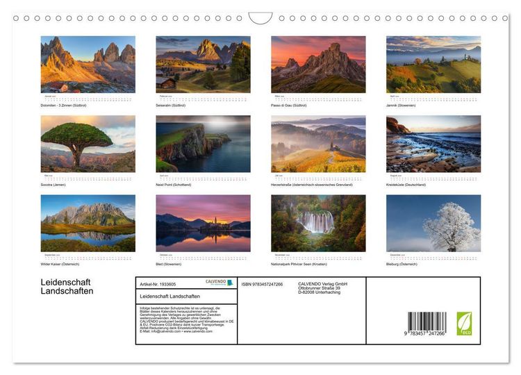 Produktbild: Leidenschaft Landschaften (Wandkalender 2026 DIN A3 quer), CALVENDO Monatskalender