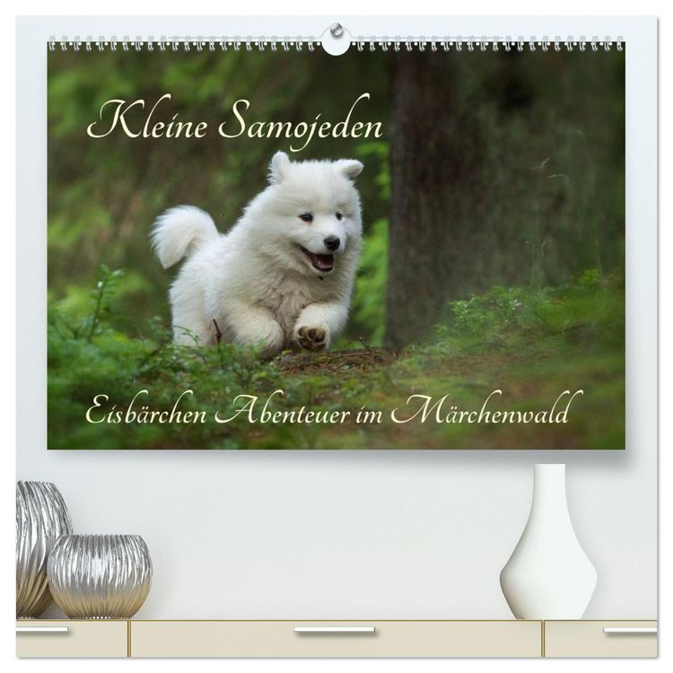 Produktbild: Kleine Samojeden - Eisb&auml;rchen Abenteuer im M&auml;rchenwald (hochwertiger Premium Wandkalender 2026 DIN A2 quer), Kunstdruck in Hochglanz
