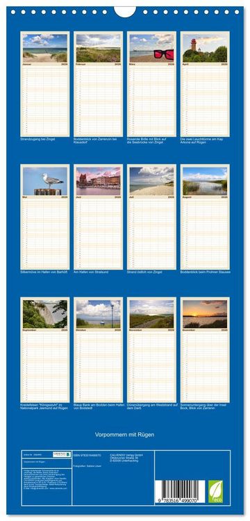 Produktbild: Familienplaner 2026 - Vorpommern mit R&uuml;gen mit 5 Spalten (Wandkalender, 21 x 45 cm) CALVENDO