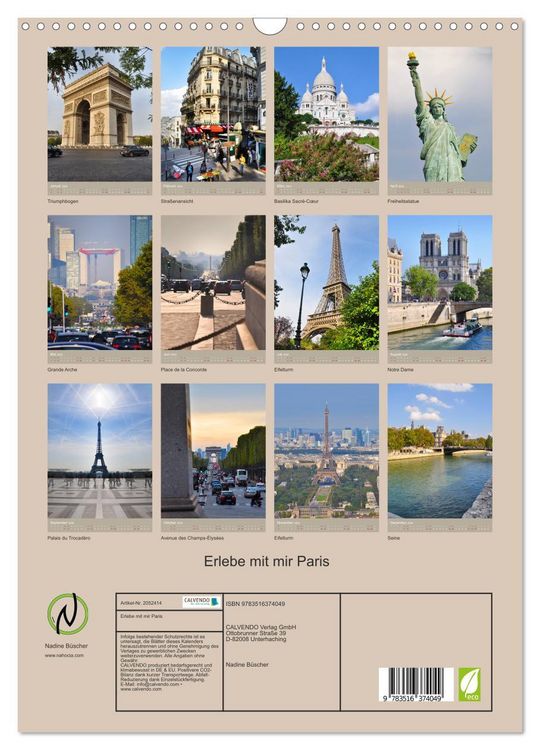 Produktbild: Erlebe mit mir Paris (Wandkalender 2026 DIN A3 hoch), CALVENDO Monatskalender