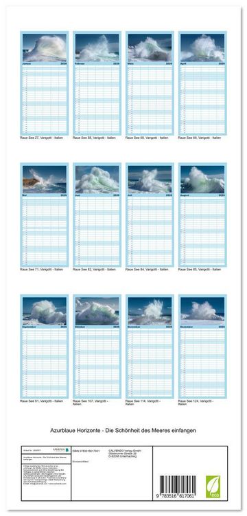 Produktbild: Familienplaner 2026 - Azurblaue Horizonte - Die Sch&ouml;nheit des Meeres einfangen mit 5 Spalten (Wandkalender, 21 x 45 cm) CALVENDO