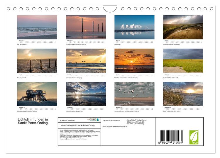 Produktbild: Lichtstimmungen in Sankt Peter-Ording (Wandkalender 2026 DIN A4 quer), CALVENDO Monatskalender