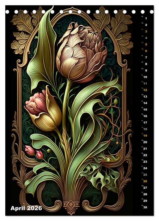 Produktbild: Jugendstil Blumen (Tischkalender 2026 DIN A5 hoch), CALVENDO Monatskalender