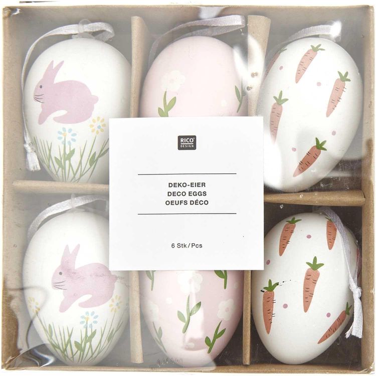 Produktbild: Deko-Eier Set Wei&szlig;/Rosa, 6 x 4 x 4cm