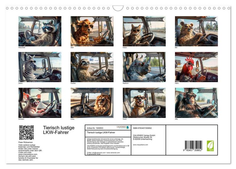 Produktbild: Tierisch lustige LKW-Fahrer (Wandkalender 2026 DIN A3 quer), CALVENDO Monatskalender