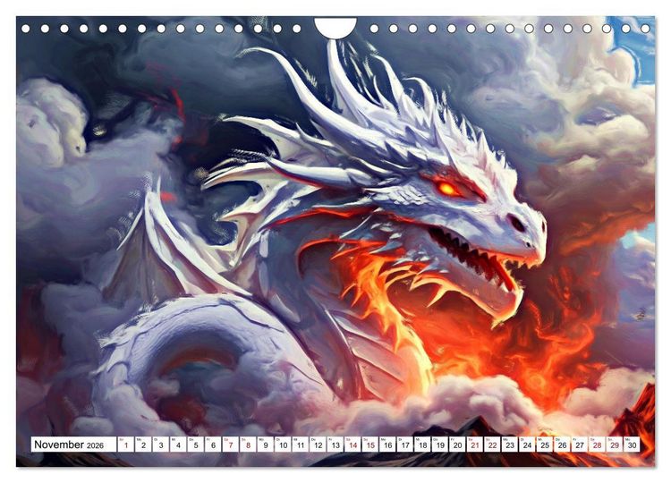 Produktbild: Drachen - Gef&uuml;rchtete, aber nicht immer b&ouml;se Fabelwesen (Wandkalender 2026 DIN A4 quer), CALVENDO Monatskalender