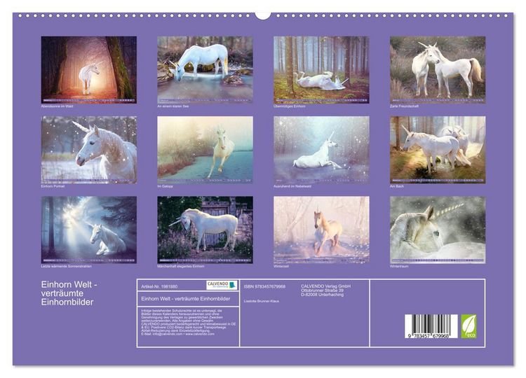 Produktbild: Einhorn Welt - vertr&auml;umte Einhornbilder (hochwertiger Premium Wandkalender 2026 DIN A2 quer), Kunstdruck in Hochglanz