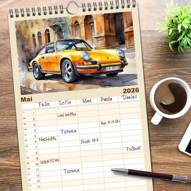 Produktbild: Familienplaner 2026 - Oldtimer - Kultmodelle aus den 1960er Jahren mit 5 Spalten (Wandkalender, 21 x 45 cm) CALVENDO