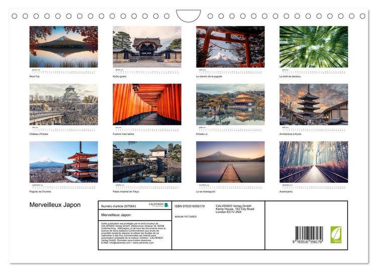 Produktbild: Merveilleux Japon (Calendrier mural 2026 DIN A4 vertical), CALVENDO calendrier mensuel
