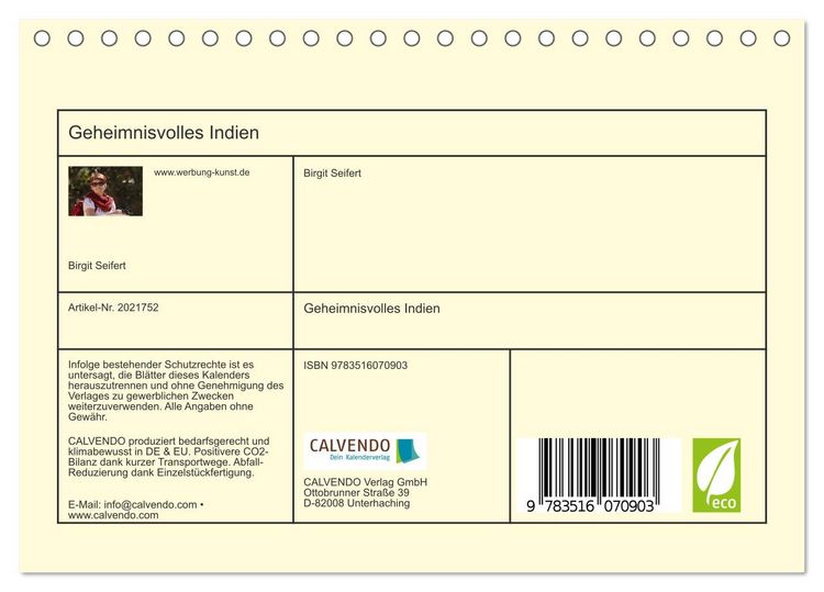 Produktbild: Geheimnisvolles Indien (Tischkalender 2026 DIN A5 quer), CALVENDO Monatskalender