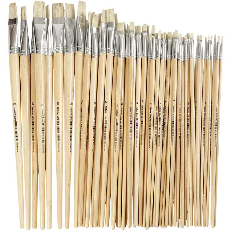 Produktbild: Creativ Company Nature Line Pinsel, Nr. 1+2+4+8+14+20, L 27,5-33 cm, B 5-19 mm, Flach, 64 Stk
