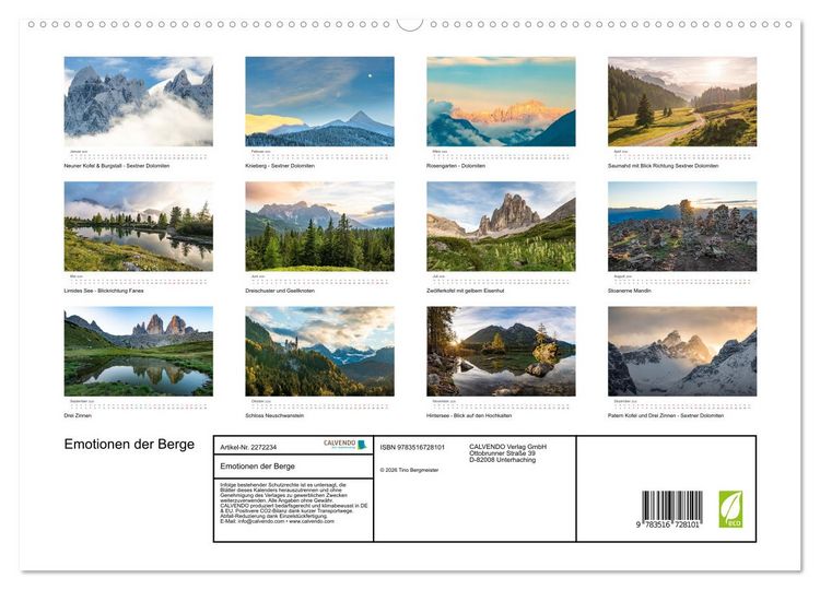 Produktbild: Emotionen der Berge (hochwertiger Premium Wandkalender 2026 DIN A2 quer), Kunstdruck in Hochglanz