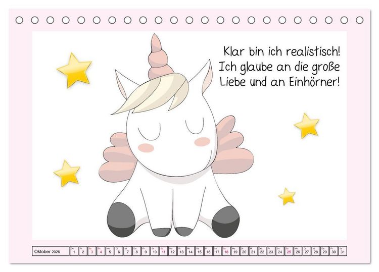 Produktbild: Unicorns. Einhorn-Spr&uuml;che und Weisheiten! (Tischkalender 2026 DIN A5 quer), CALVENDO Monatskalender
