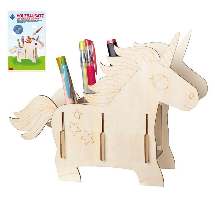 Produktbild: PEBARO 477/1 - Holzbausatz Stiftehalter Einhorn, Laser cut Bastelset