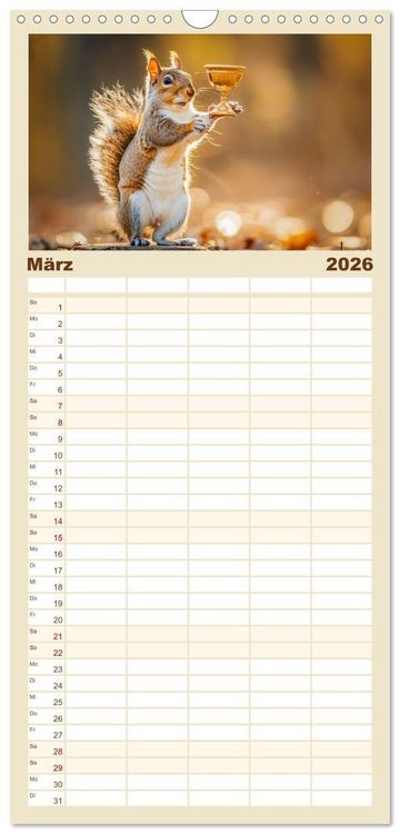 Produktbild: Familienplaner 2026 - Lustige Eichh&ouml;rnchen mit 5 Spalten (Wandkalender, 21 x 45 cm) CALVENDO