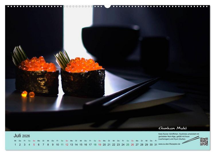 Produktbild: Sushi - Sashimi mit Anleitung f&uuml;r perfektes Gelingen (hochwertiger Premium Wandkalender 2026 DIN A2 quer), Kunstdruck in Hochglanz