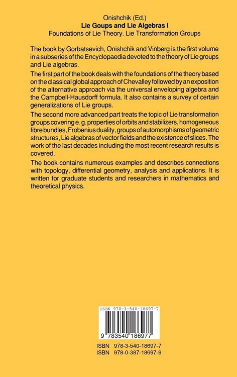 Produktbild: Lie Groups and Lie Algebras I
