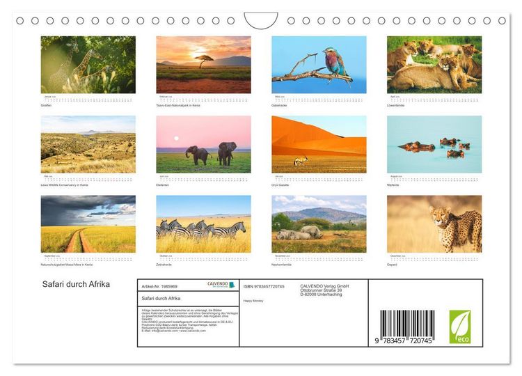 Produktbild: Safari durch Afrika (Wandkalender 2026 DIN A4 quer), CALVENDO Monatskalender