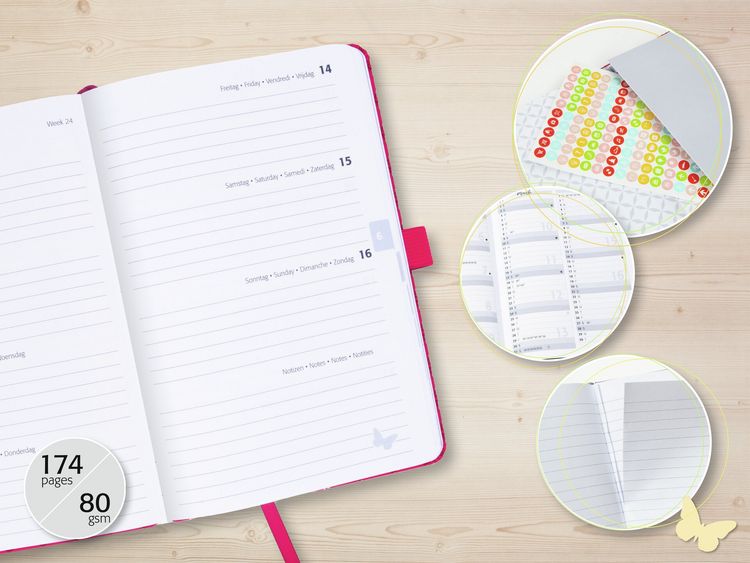 Produktbild: SIGEL J6347 Wochenkalender Jolie 2026, ca. A5, violett, rosa