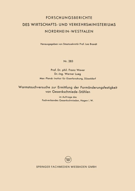 Produktbild: Warmstauchversuche zur Ermittlung der Form&auml;nderungsfestigkeit von Gesenkschmiede-St&auml;hlen