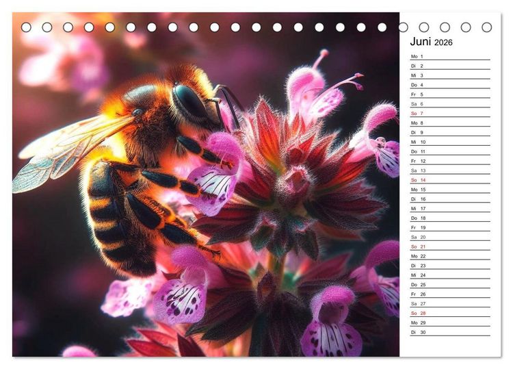 Produktbild: Biene auf Bl&uuml;te - Faszinierende Details durch k&uuml;nstliche Intelligenz (Tischkalender 2026 DIN A5 quer), CALVENDO Monatskalender