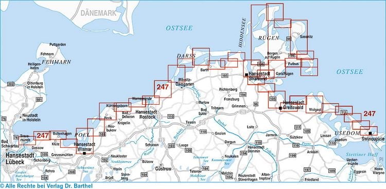 Produktbild: Radwander- und Wanderkarte mit Zick‑Zack‑Faltung Ostseek&uuml;sten-Radweg von Travem&uuml;nde nach Ahlbeck