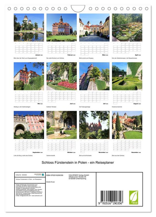 Produktbild: Schloss F&uuml;rstenstein in Polen - ein Reiseplaner (Wandkalender 2026 DIN A4 hoch), CALVENDO Monatskalender