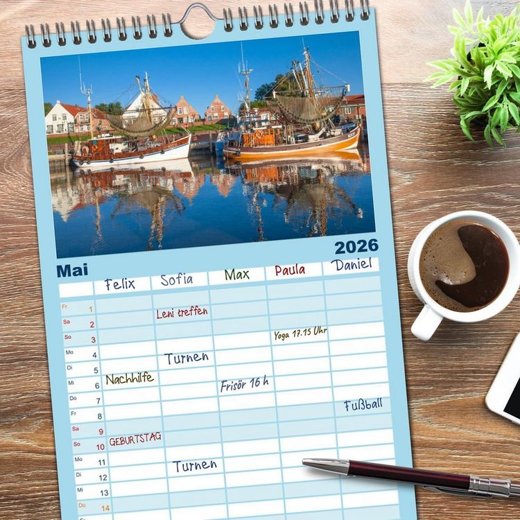 Produktbild: Familienplaner 2026 - Mein Land, Ostfriesland mit 5 Spalten (Wandkalender, 21 x 45 cm) CALVENDO