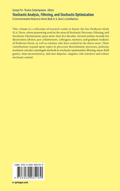 Produktbild: Stochastic Analysis, Filtering, and Stochastic Optimization