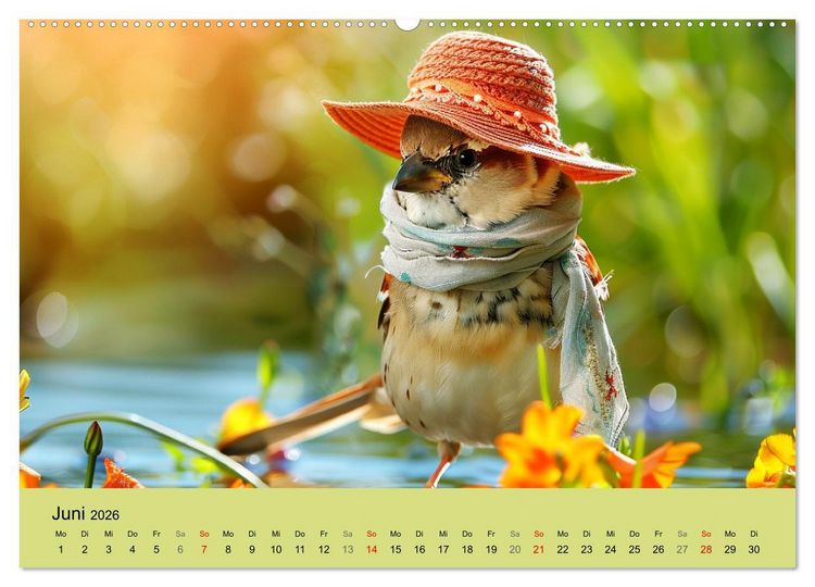 Produktbild: Niedliche V&ouml;gel! Trendige Schnabelstars erobern die Modewelt (hochwertiger Premium Wandkalender 2026 DIN A2 quer), Kunstdruck in Hochglanz