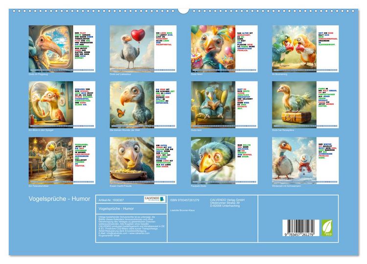 Produktbild: Vogelspr&uuml;che - Humor (hochwertiger Premium Wandkalender 2026 DIN A2 quer), Kunstdruck in Hochglanz