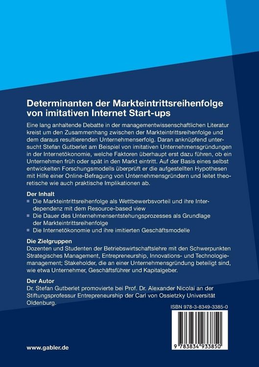 Produktbild: Determinanten der Markteintrittsreihenfolge von imitativen Internet Start-ups