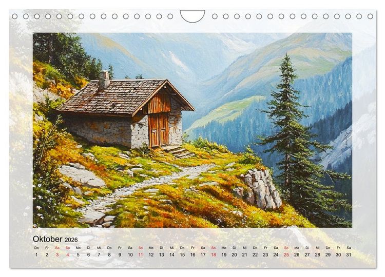 Produktbild: Zauber der Berge. Malerische Naturwunder in &Ouml;loptik (Wandkalender 2026 DIN A4 quer), CALVENDO Monatskalender