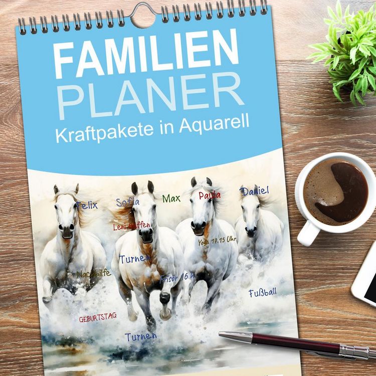 Produktbild: Familienplaner 2026 - Kraftpakete in Aquarell mit 5 Spalten (Wandkalender, 21 x 45 cm) CALVENDO