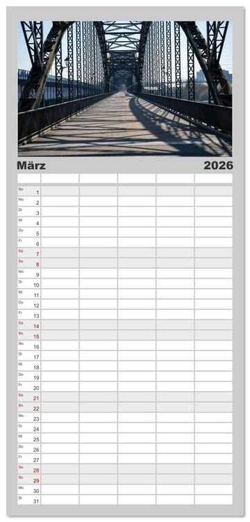 Produktbild: Familienplaner 2026 - Ikonische Br&uuml;cken zwischen Geschichte und Gegenwart mit 5 Spalten (Wandkalender, 21 x 45 cm) CALVENDO