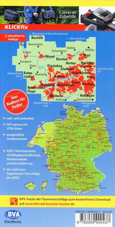 Produktbild: ADFC-Regionalkarte radrevier.ruhr West, 1:50.000, mit Tagestourenvorschlägen, reiß- und wetterfest, E-Bike-geeignet, GPS-Tracks Download