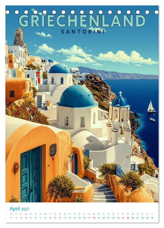 Produktbild: Griechenland - Old School Poster Style (Tischkalender 2027 DIN A5 hoch), CALVENDO Monatskalender